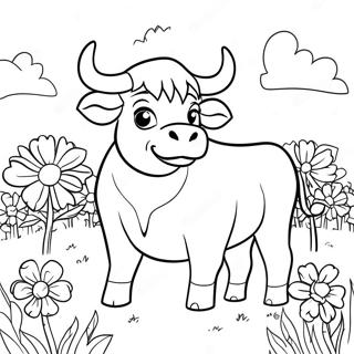 Pagina Para Colorear De Ferdinand El Toro En Un Campo De Flores 19759-18459