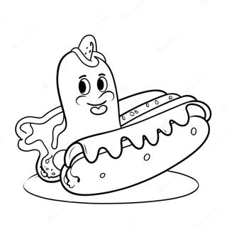 Pagina Para Colorear De Un Lindo Hot Dog De Dibujos Animados 19819-18505