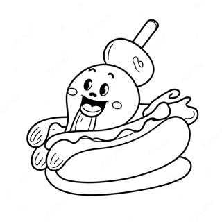 Pagina Para Colorear De Un Lindo Hot Dog De Dibujos Animados 19819-18506