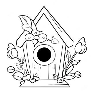 Pagina Para Colorear De Una Casa Para Pajaros Linda Con Flores 21063-19465