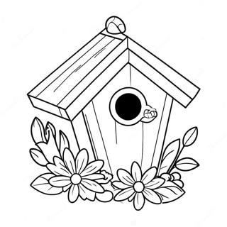 Pagina Para Colorear De Una Casa Para Pajaros Linda Con Flores 21063-19467