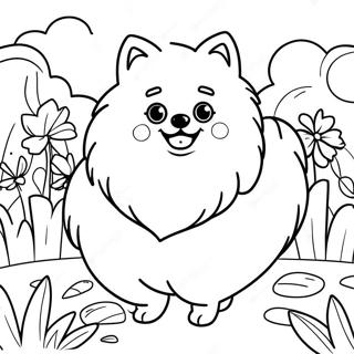 Pagina Para Colorear De Pomerania Esponjoso En Un Jardin 21663-20085