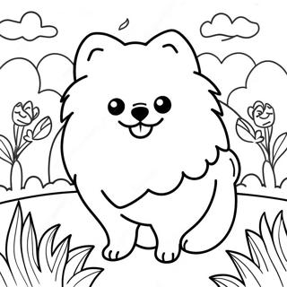 Pagina Para Colorear De Pomerania Esponjoso En Un Jardin 21663-20086