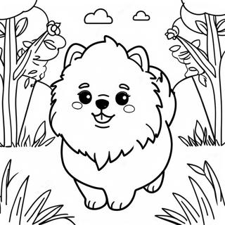 Pagina Para Colorear De Pomerania Esponjoso En Un Jardin 21663-20088