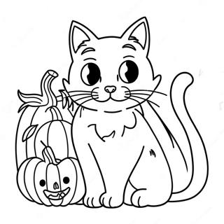 Pagina Para Colorear De Un Gato Negro Espeluznante Con Calabaza 21693-20109