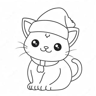 Pagina Para Colorear De Adorable Gato Navideno Con Gorro De Santa 21793-20189