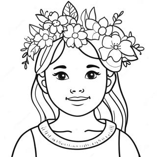 Pagina Para Colorear De Una Nina Adorable Con Corona De Flores 22074-20407