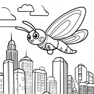 Pagina Para Colorear De Mothra Volando Sobre La Ciudad 22584-20813