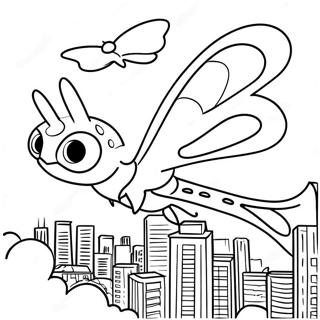 Pagina Para Colorear De Mothra Volando Sobre La Ciudad 22584-20816