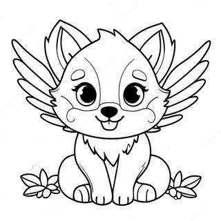 Pagina Para Colorear De Un Lindo Lobo Bebe Con Alas Coloridas 22604-20829