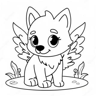 Pagina Para Colorear De Un Lindo Lobo Bebe Con Alas Coloridas 22604-20830