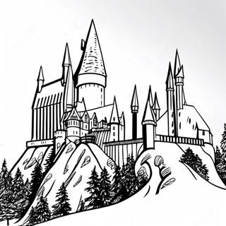 Pagina Para Colorear Del Castillo De Hogwarts Con Fondo Nevado 23094-21213