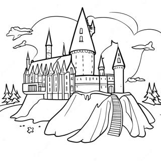 Pagina Para Colorear Del Castillo De Hogwarts Con Fondo Nevado 23094-21214