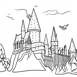 Pagina Para Colorear Del Castillo De Hogwarts Con Fondo Nevado 23094-21215