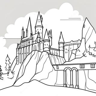 Pagina Para Colorear Del Castillo De Hogwarts Con Fondo Nevado 23094-21216