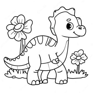 Pagina Para Colorear De Un Lindo Brontosaurio Con Flores 23634-21817