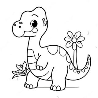 Pagina Para Colorear De Un Lindo Brontosaurio Con Flores 23634-21818