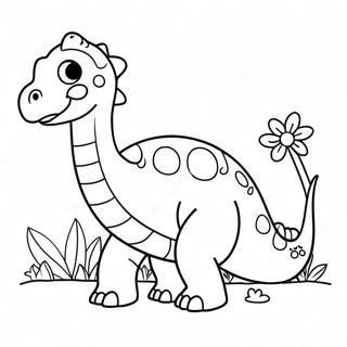 Pagina Para Colorear De Un Lindo Brontosaurio Con Flores 23634-21819