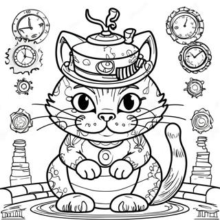 Pagina Para Colorear Del Gato De Cheshire En Estilo Steampunk 23724-21892