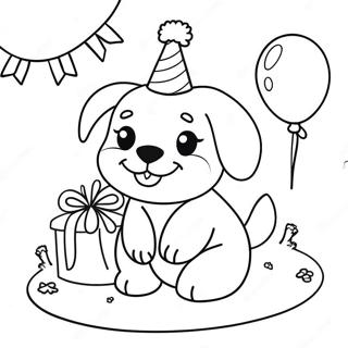 Pagina Para Colorear De Celebracion De Cumpleanos De Cachorro Adorable 24405-22425