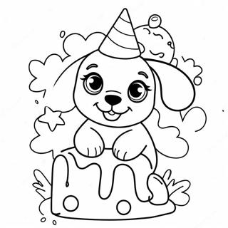 Pagina Para Colorear De Celebracion De Cumpleanos De Cachorro Adorable 24405-22427