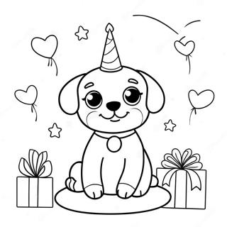 Pagina Para Colorear De Celebracion De Cumpleanos De Cachorro Adorable 24405-22428