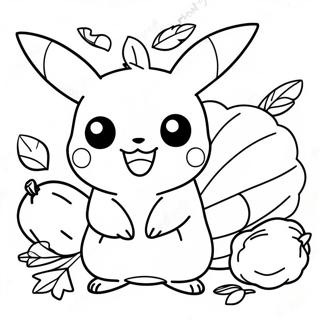 Pagina Para Colorear De Pikachu Con Pavo De Accion De Gracias 24455-22467