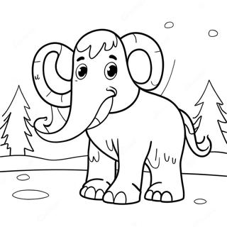 Pagina Para Colorear De Un Mamut Lanudo Bonito En Un Paisaje Nevado 24696-22650