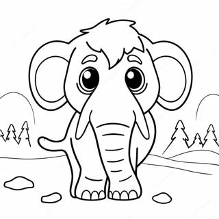 Pagina Para Colorear De Un Mamut Lanudo Bonito En Un Paisaje Nevado 24696-22651