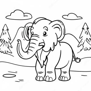 Pagina Para Colorear De Un Mamut Lanudo Bonito En Un Paisaje Nevado 24696-22652