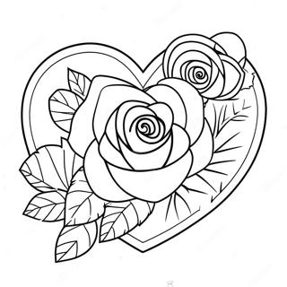 Pagina Para Colorear De Corazon De Amor Con Rosa 25776-23692