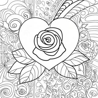 Pagina Para Colorear De Hermoso Corazon De Amor Con Rosa 25777-23694