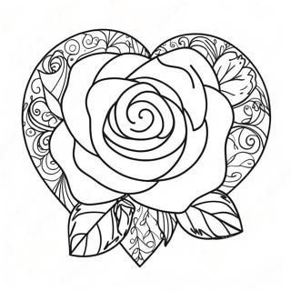 Pagina Para Colorear De Hermoso Corazon De Amor Con Rosa 25777-23695