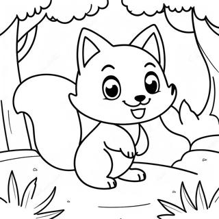 Pagina Para Colorear De Kitsune Linda Jugando En El Bosque 25907-23797