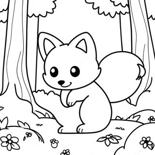 Pagina Para Colorear De Kitsune Linda Jugando En El Bosque 25907-23800