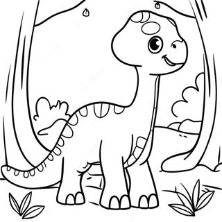 Pagina Para Colorear De Un Lindo Brachiosaurus En Un Bosque 26007-23877