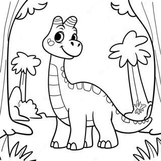 Pagina Para Colorear De Un Lindo Brachiosaurus En Un Bosque 26007-23878