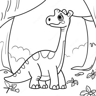 Pagina Para Colorear De Un Lindo Brachiosaurus En Un Bosque 26007-23879