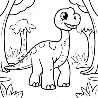 Pagina Para Colorear De Un Lindo Brachiosaurus En Un Bosque 26007-23880