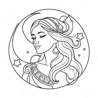 Pagina Para Colorear De La Elegante Diosa De La Luna Con Estrellas 26087-23944