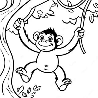 Pagina Para Colorear De Un Chimpance Jugueton Columpiandose De Un Arbol 26097-23950