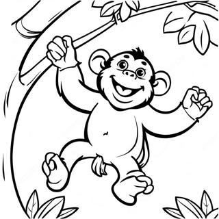 Pagina Para Colorear De Un Chimpance Jugueton Columpiandose De Un Arbol 26097-23952