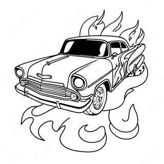 Pagina Para Colorear De Un Lowrider Chicano Clasico Con Llamas 26147-23991