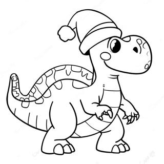 Pagina Para Colorear De Un Dinosaurio Festivo Con Gorro De Santa 2633-2149