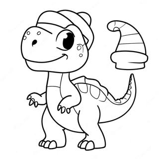 Pagina Para Colorear De Un Dinosaurio Festivo Con Gorro De Santa 2633-2151