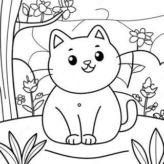 Pagina Para Colorear De Gato De La Naturaleza En Un Jardin Colorido 26513-24269