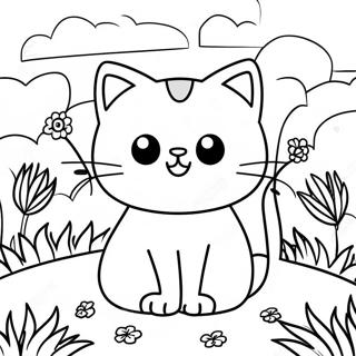 Pagina Para Colorear De Gato De La Naturaleza En Un Jardin Colorido 26513-24270