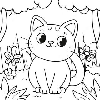 Pagina Para Colorear De Gato De La Naturaleza En Un Jardin Colorido 26513-24272