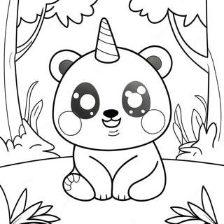 Pagina Para Colorear De Panda Unicornio Bonito En Un Bosque Magico 26553-24304