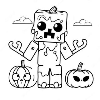 Pagina Para Colorear De Un Lindo Zombie De Minecraft Con Calabaza 27534-25070